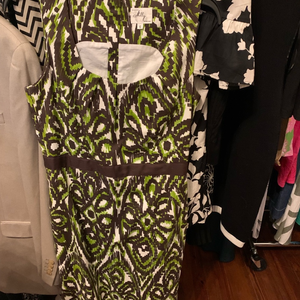 Milly Green and Brown Patterned Dress